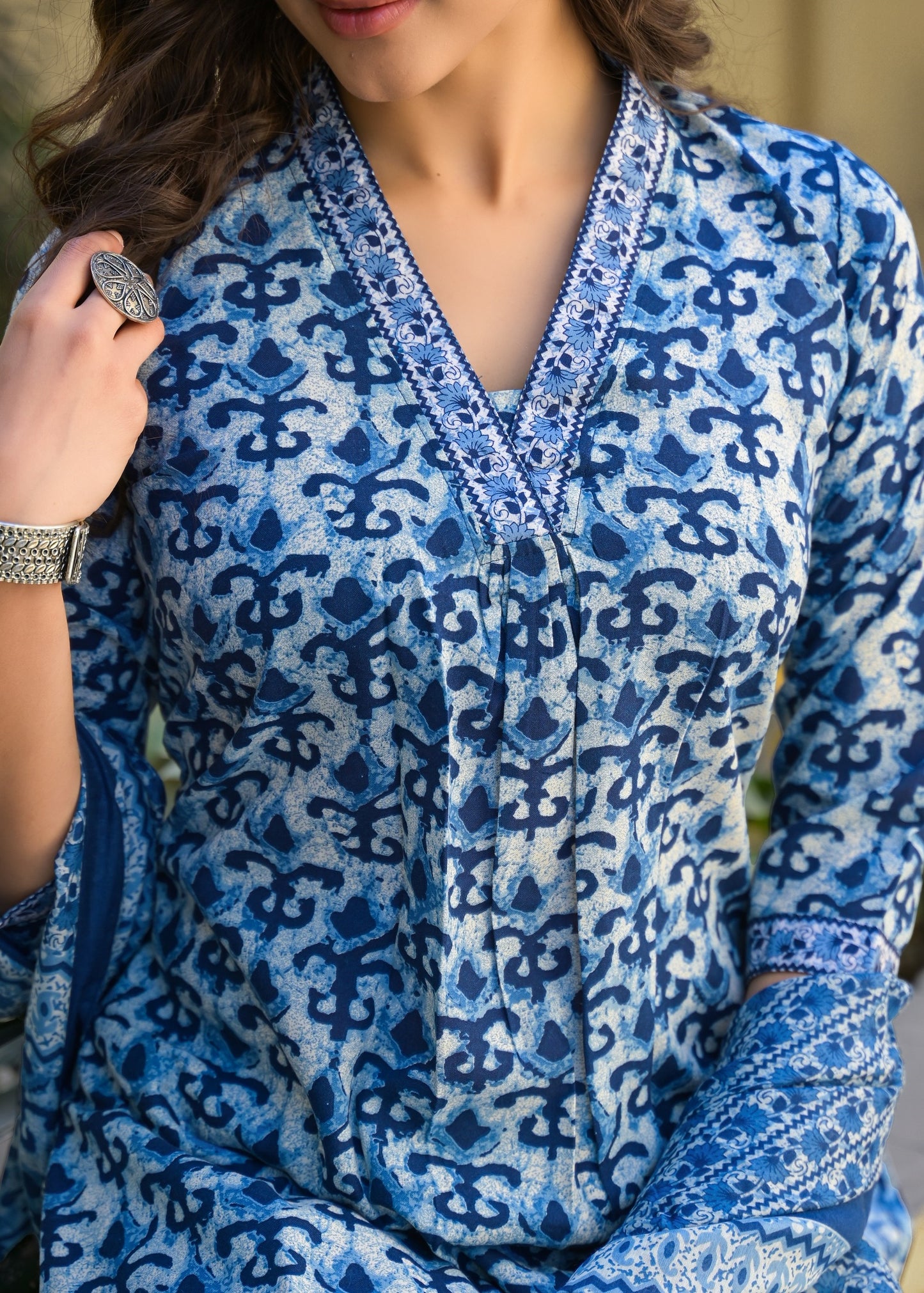 Blue A-Line Kurta And Pant Set With Dupatta