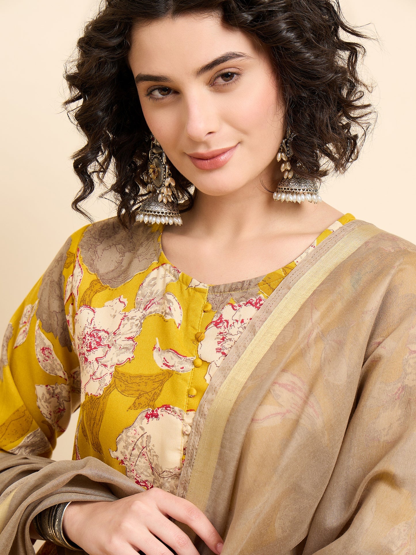 Yellow Anarkali Kurta And Pant Set With Dupatta