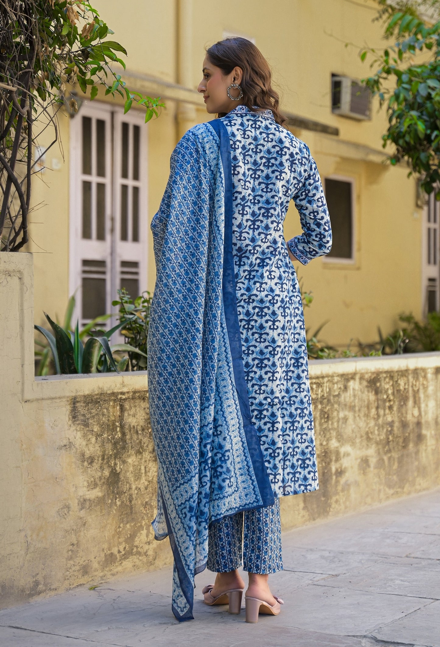 Blue A-Line Kurta And Pant Set With Dupatta