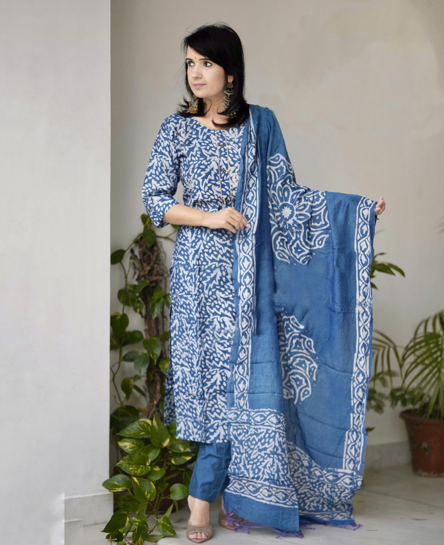 Blue Kurta And Pant Set With Dupatta