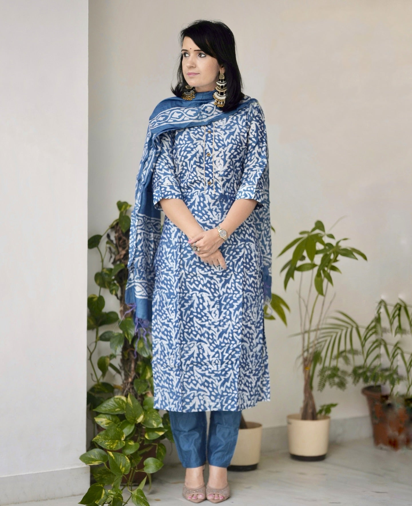 Blue Kurta And Pant Set With Dupatta