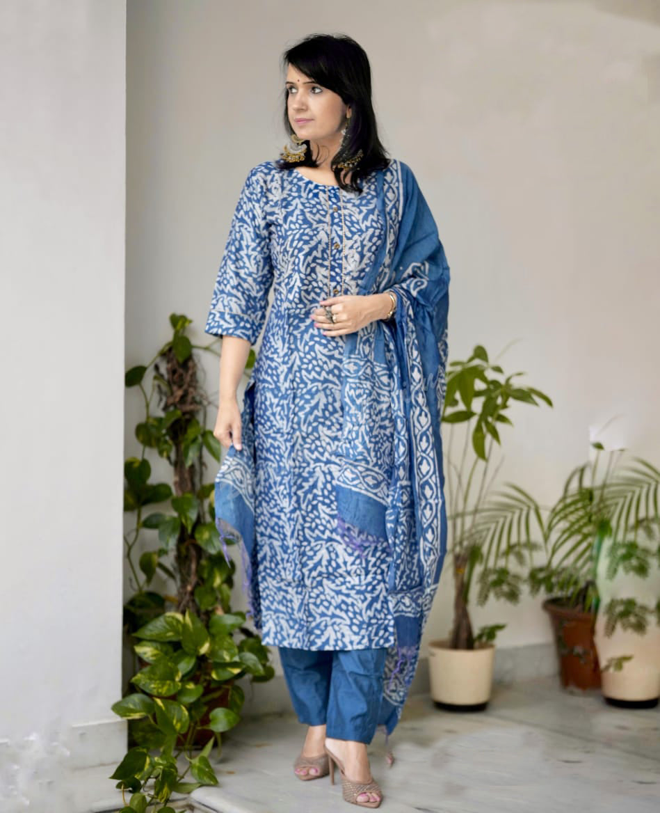 Blue Kurta And Pant Set With Dupatta