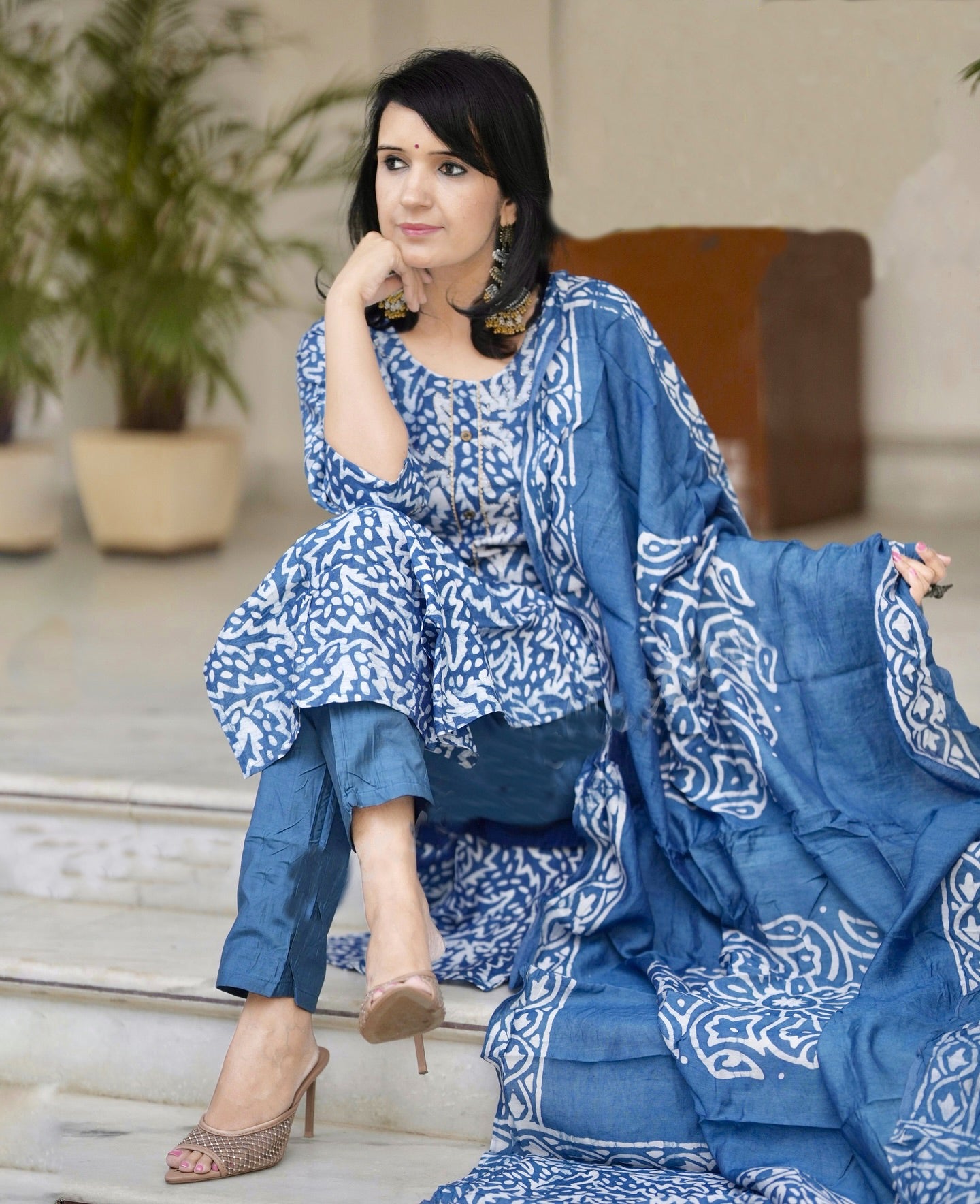 Blue Kurta And Pant Set With Dupatta