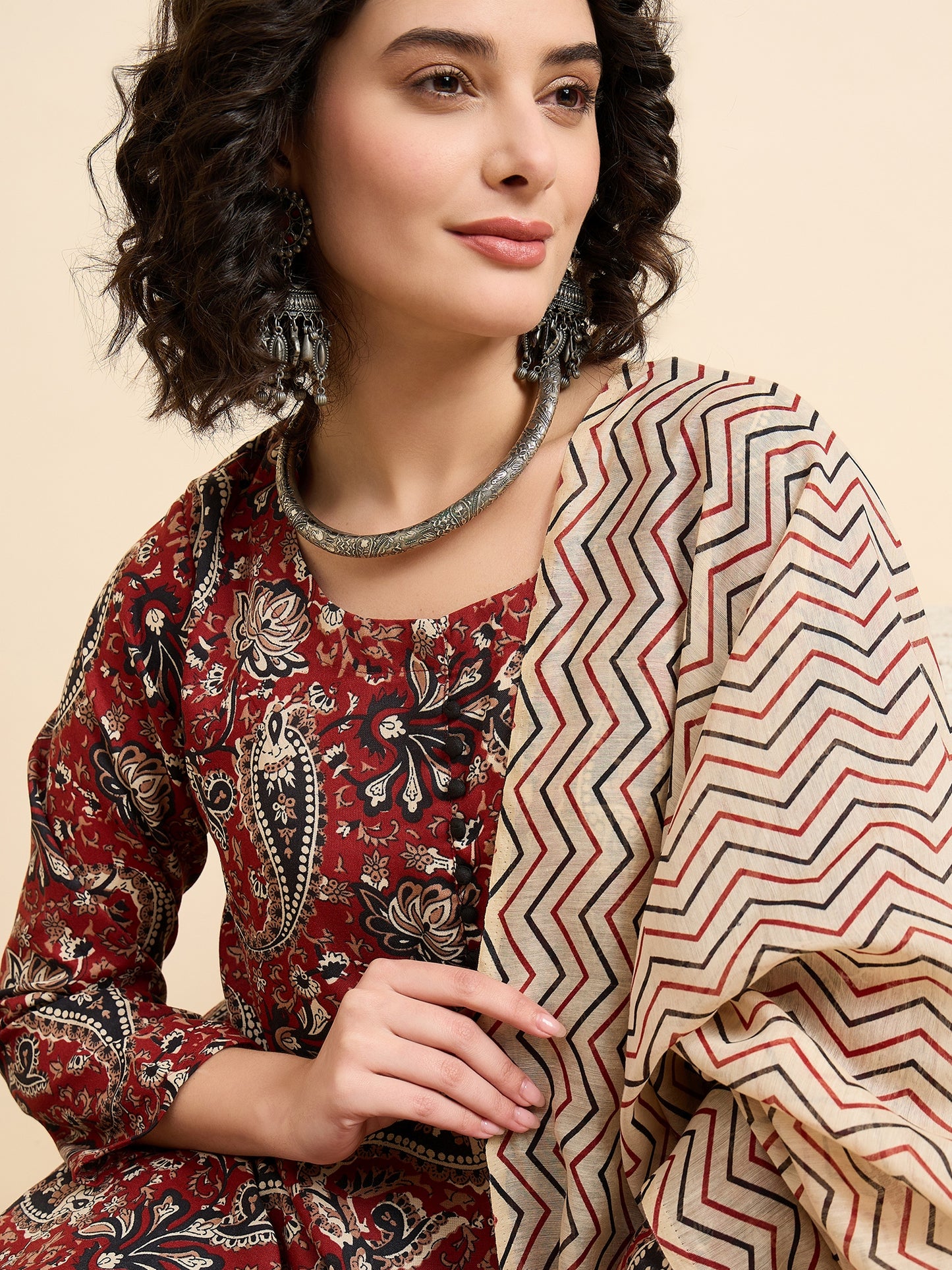 Maroon Anarkali Kurta And Pant Set With Dupatta