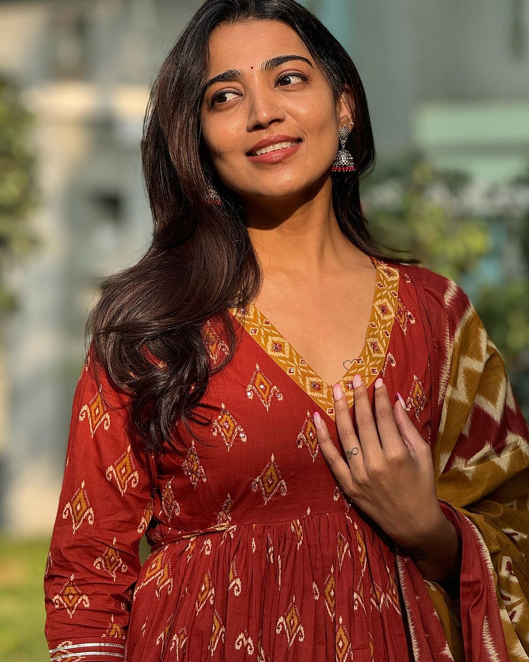 Honey Red Printed Kurta And Pant Set With Dupatta