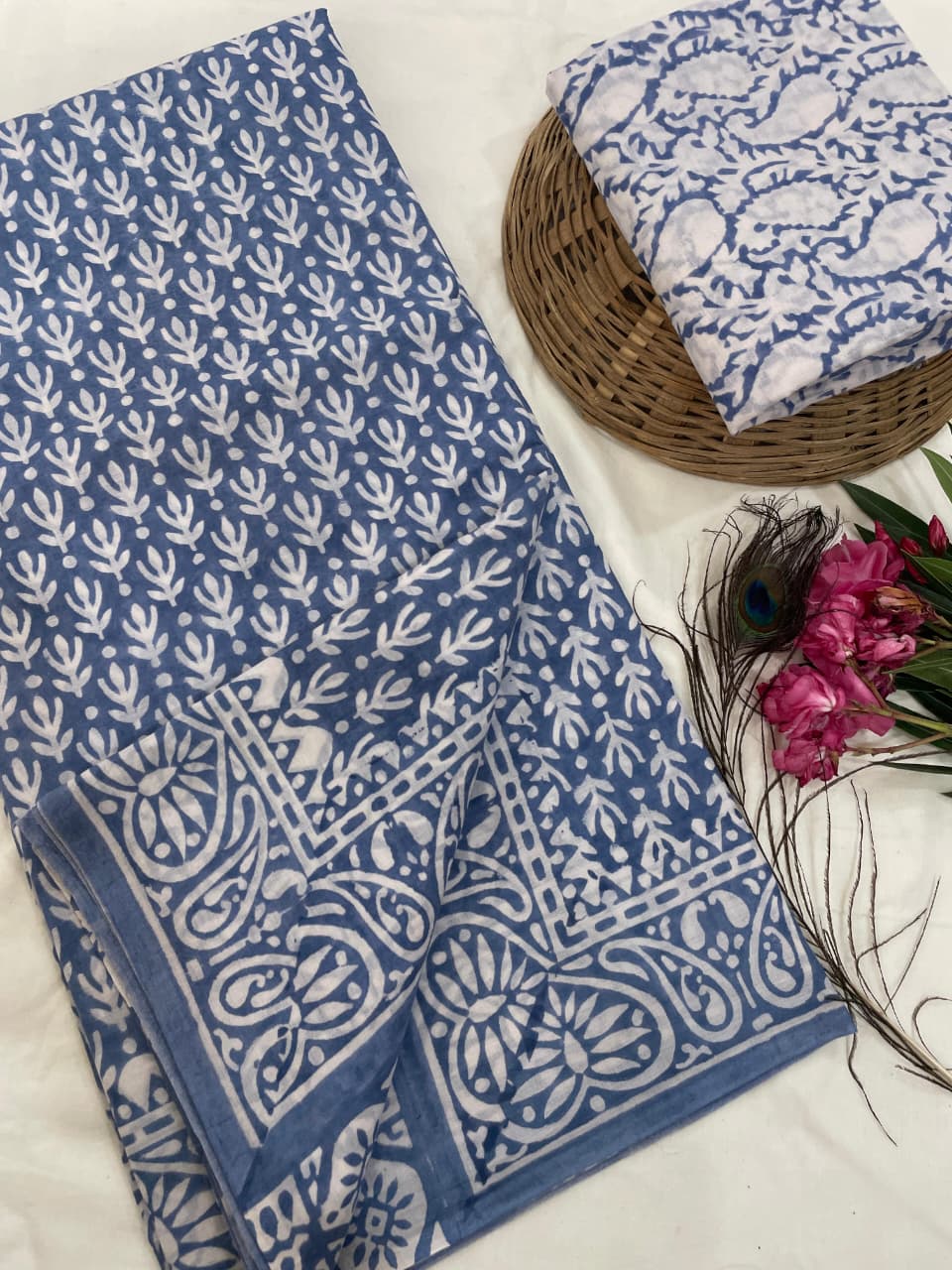 Cotton Mul Mul Hand Block Printed Sarees