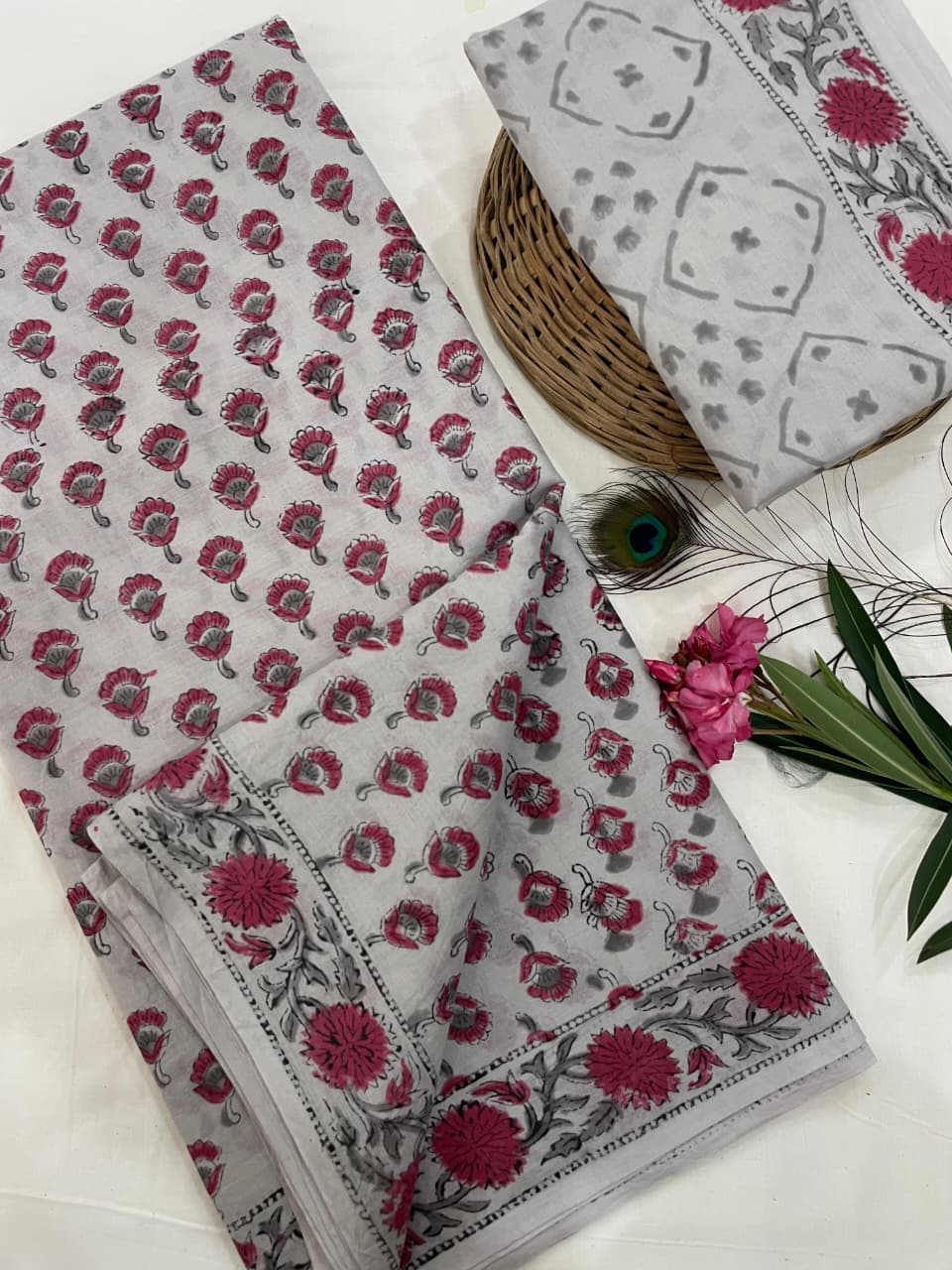 Cotton Mul Mul Hand Block Printed Sarees