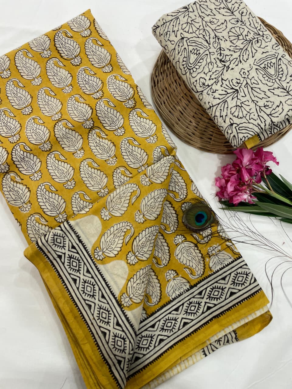 Cotton Mul Mul Hand Block Printed Sarees