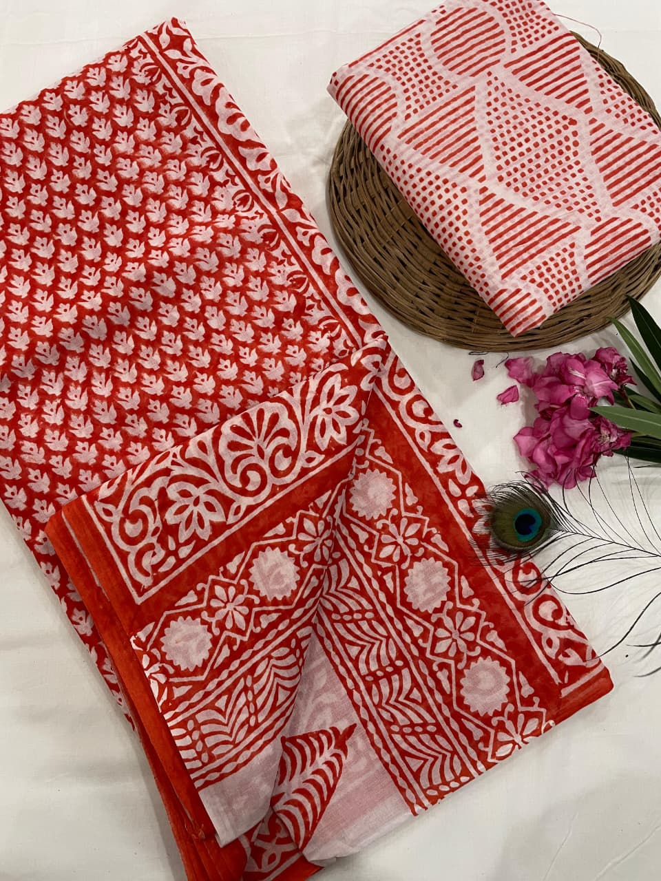 Cotton Mul Mul Hand Block Printed Sarees