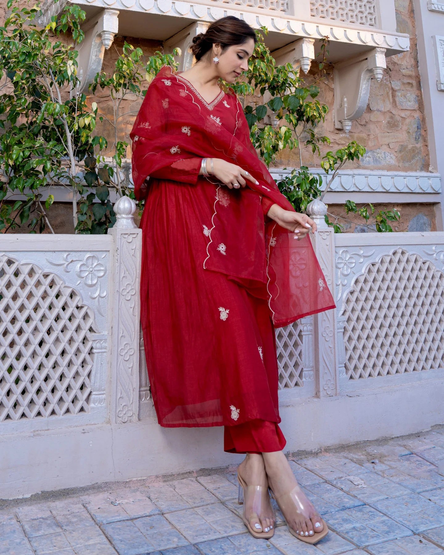 Red Kurta Set With Dupatta