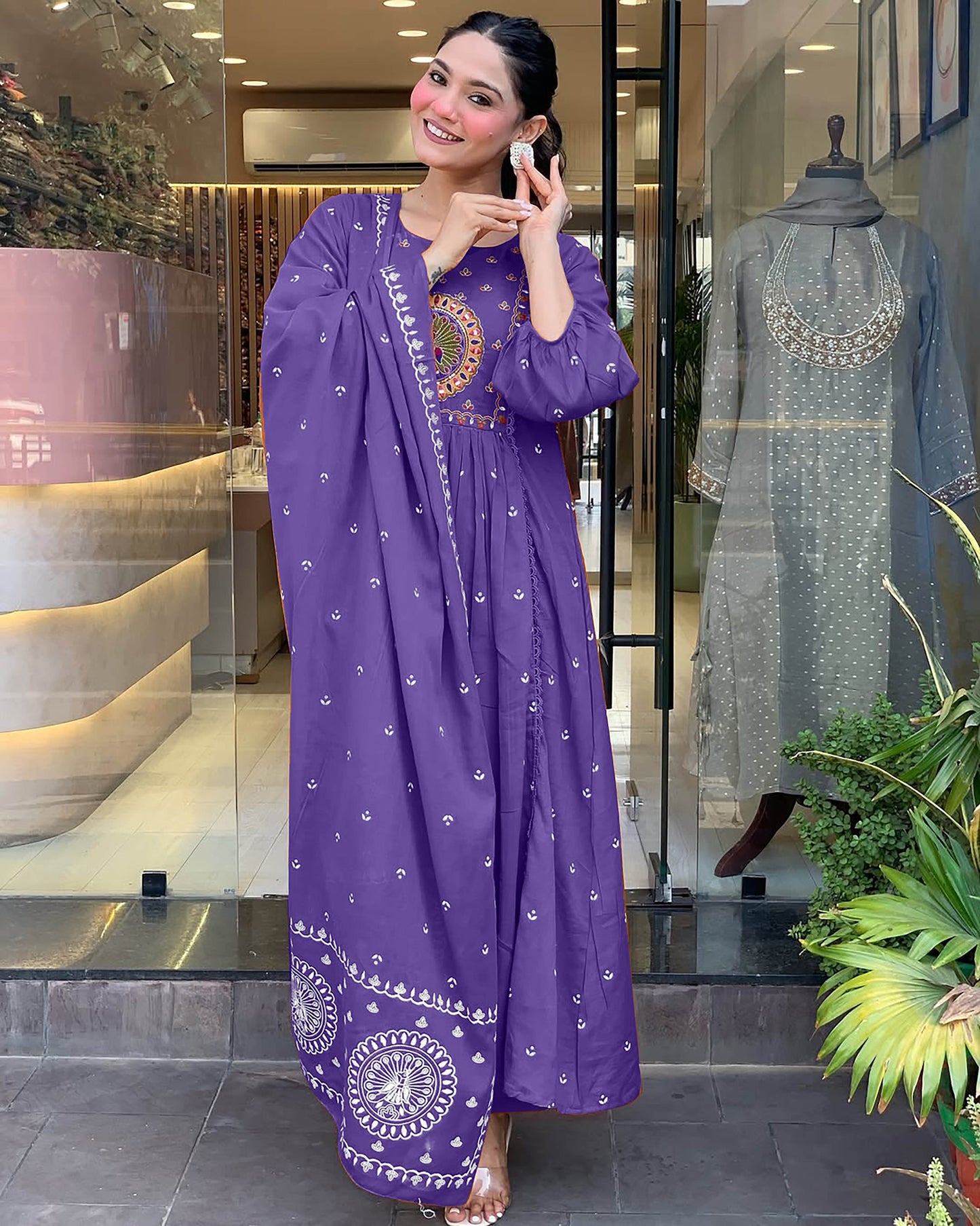 Purple Anarkali Kurta And Pant Set With Dupatta