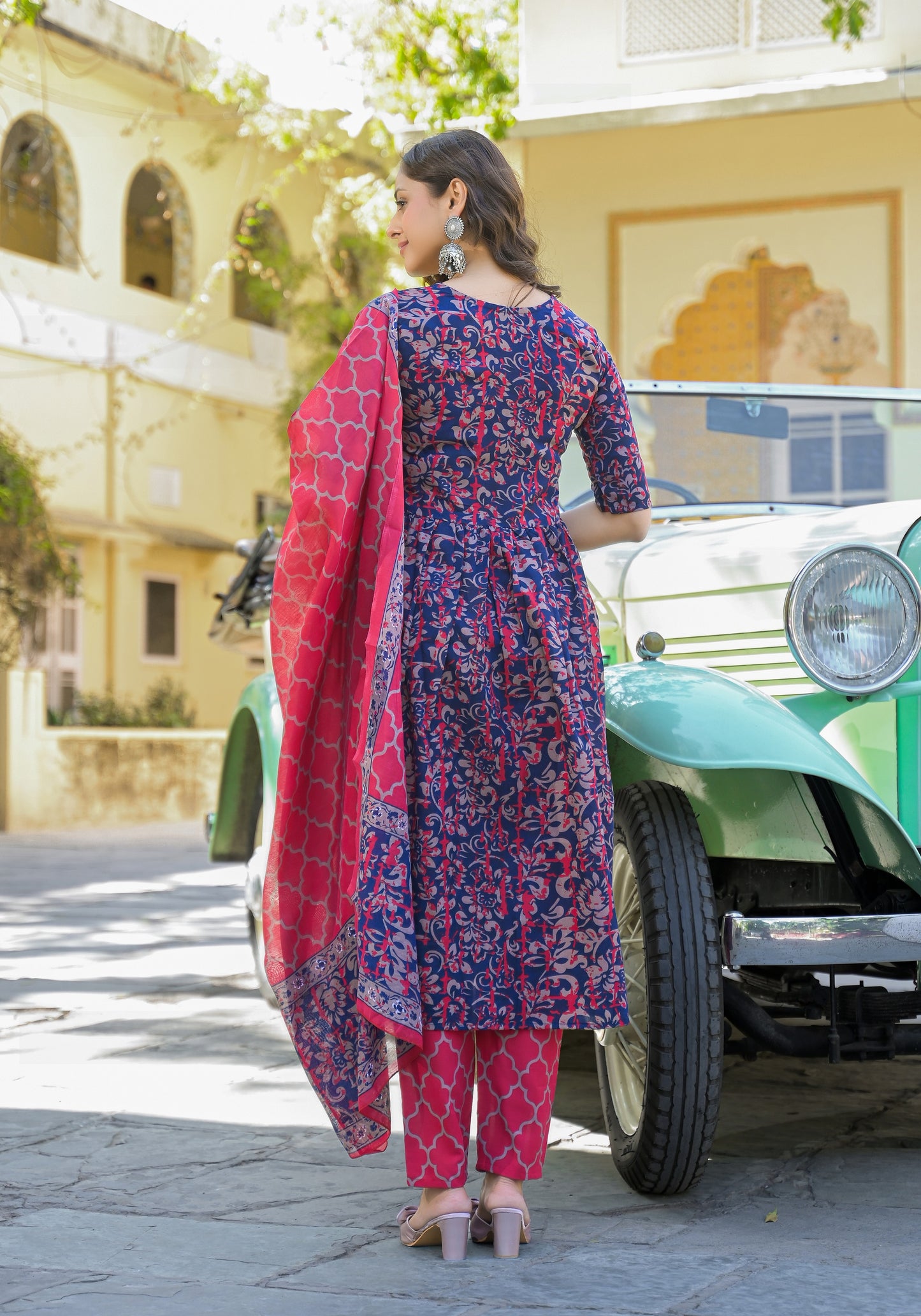 Navy Blue Anarkali Kurta And Pant Set With Dupatta