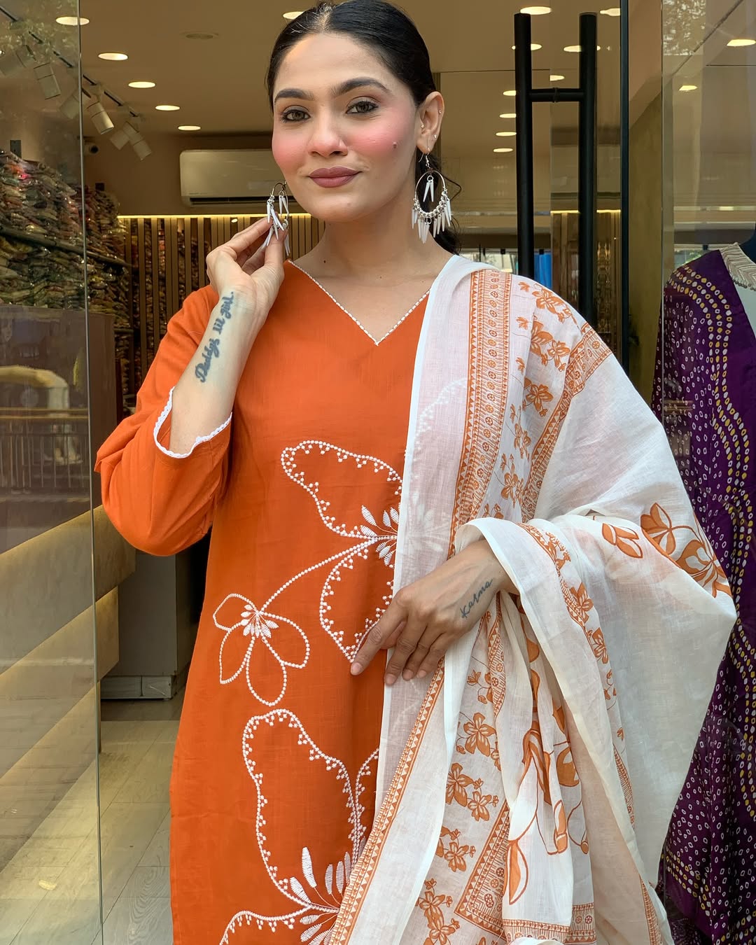 Silk Embroidery Kurta and pant Set with Dupatta