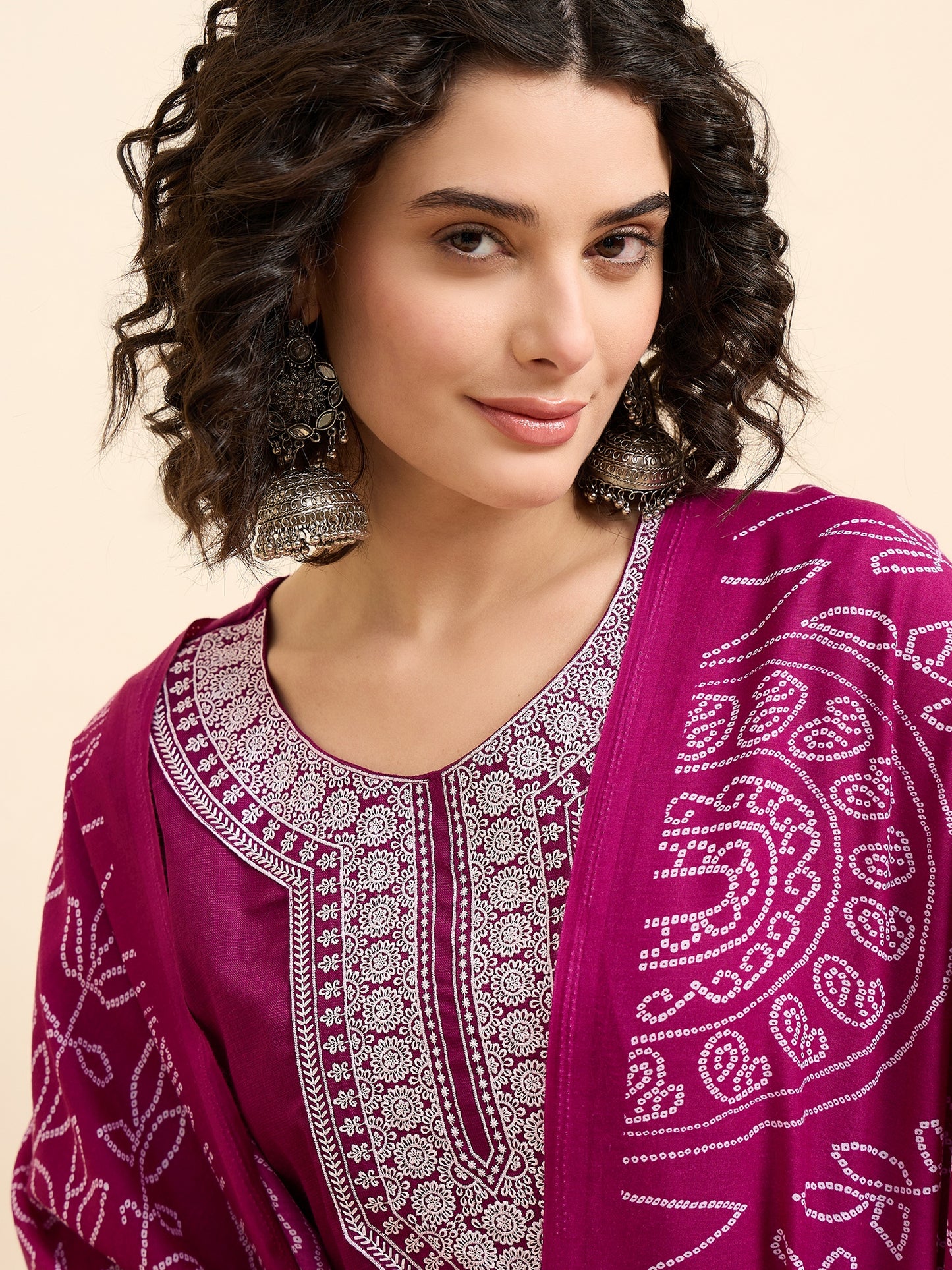 Embroidered Straight Pink Kurta And Pant set with Dupatta