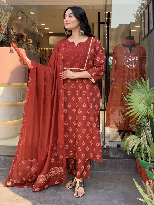 Red Kurta Set With Dupatta