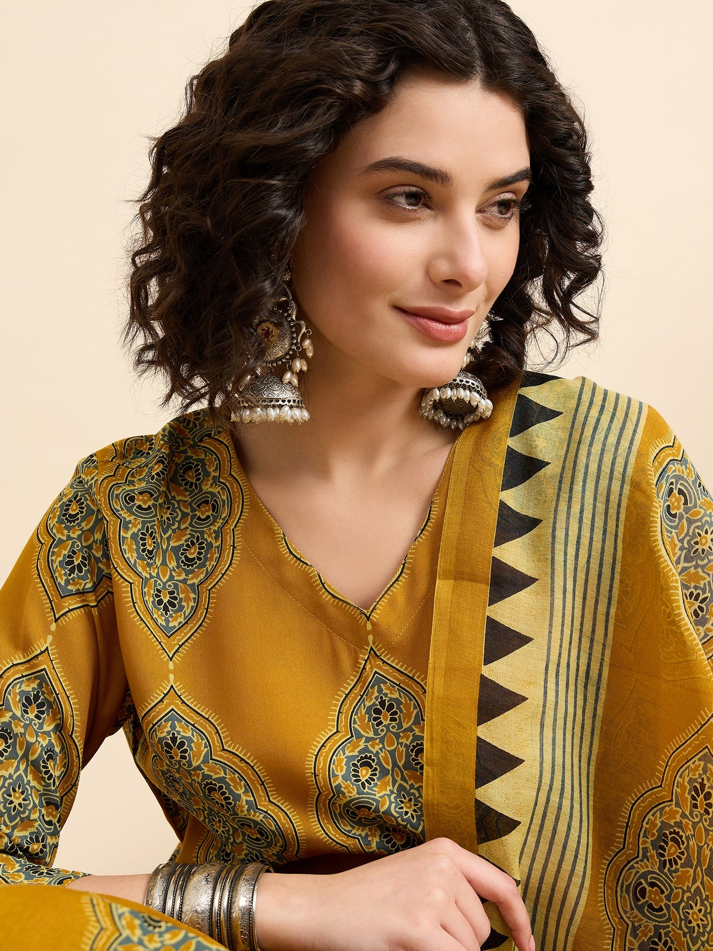 Yellow Anarkali Kurta And Pant Set With Dupatta
