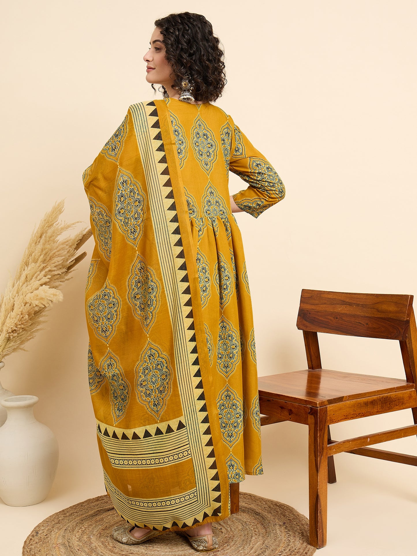 Yellow Anarkali Kurta And Pant Set With Dupatta