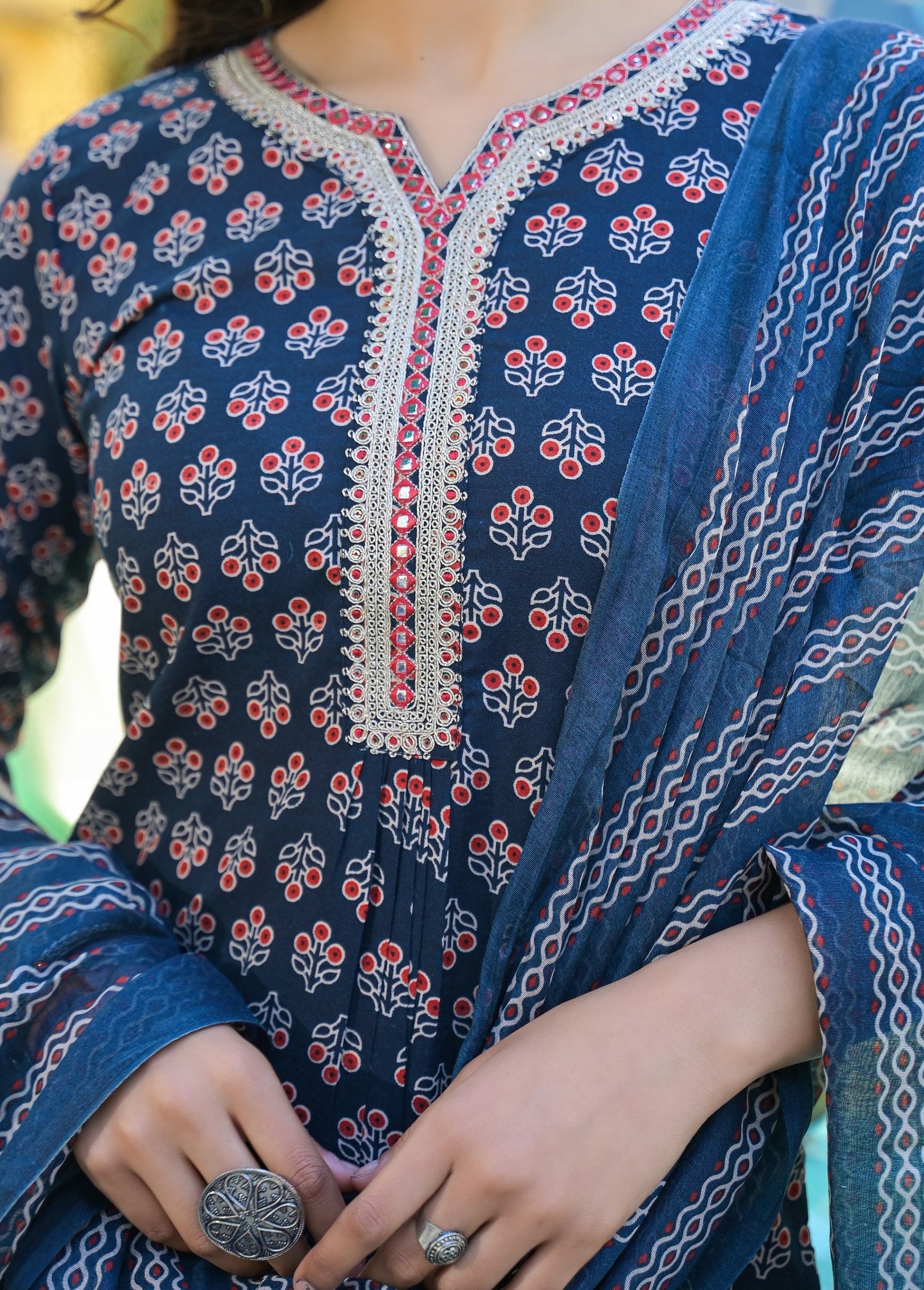 Blue Straight Kurta And Pant Set With Dupatta