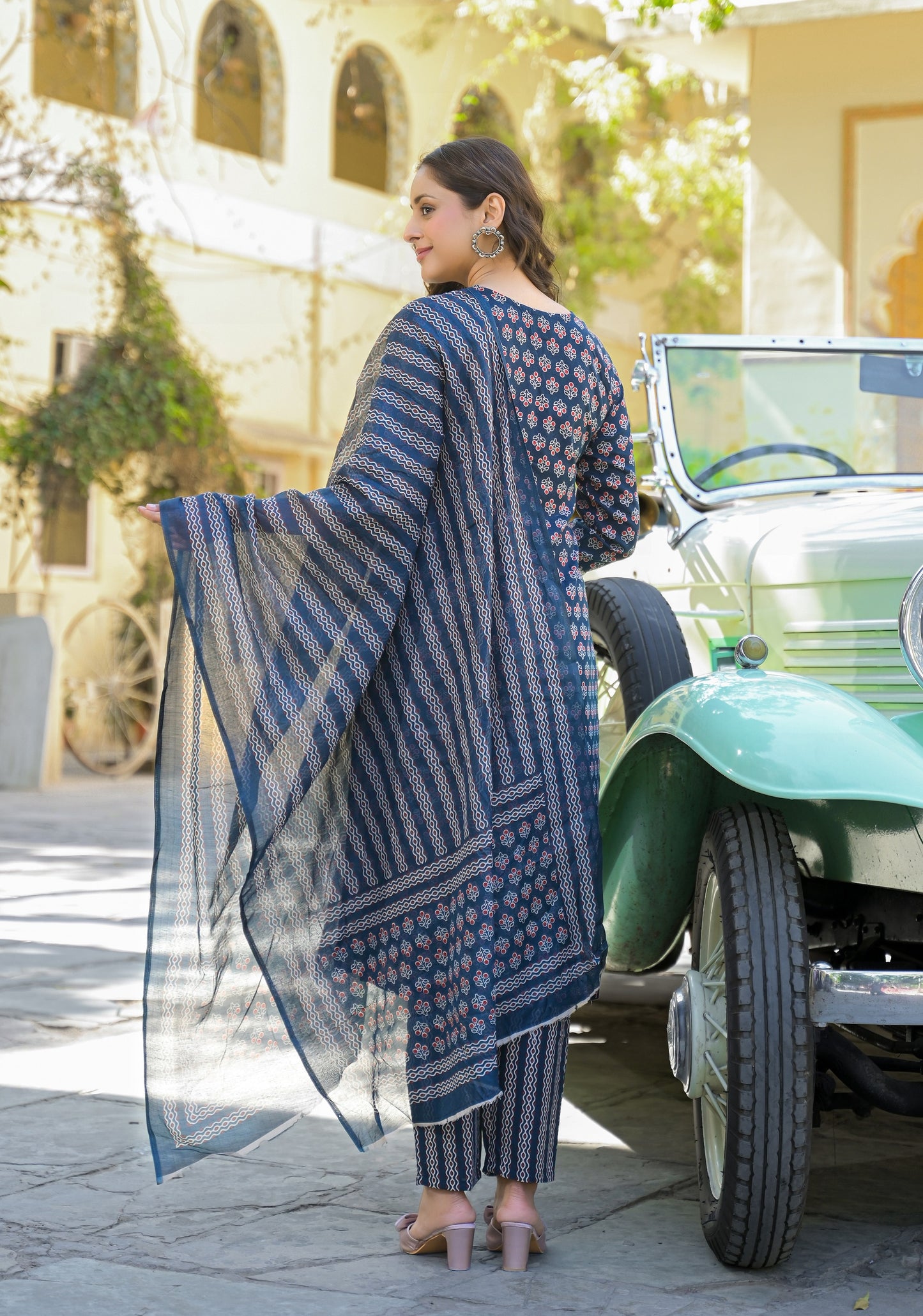 Blue Straight Kurta And Pant Set With Dupatta