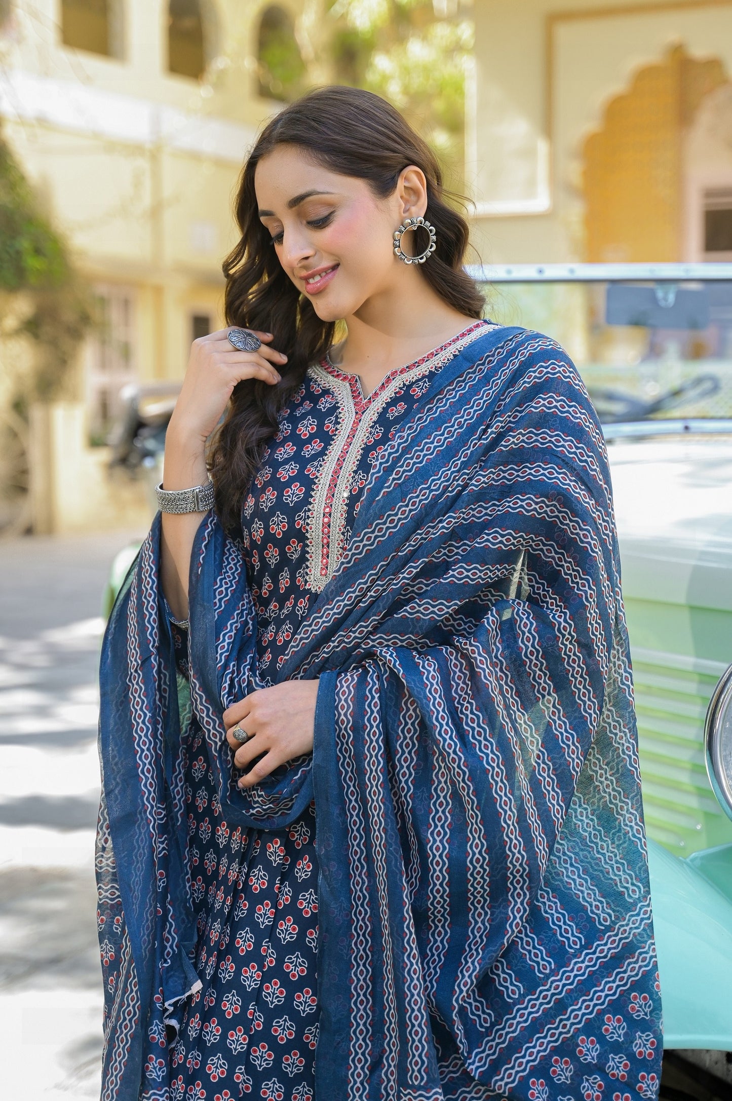 Blue Straight Kurta And Pant Set With Dupatta