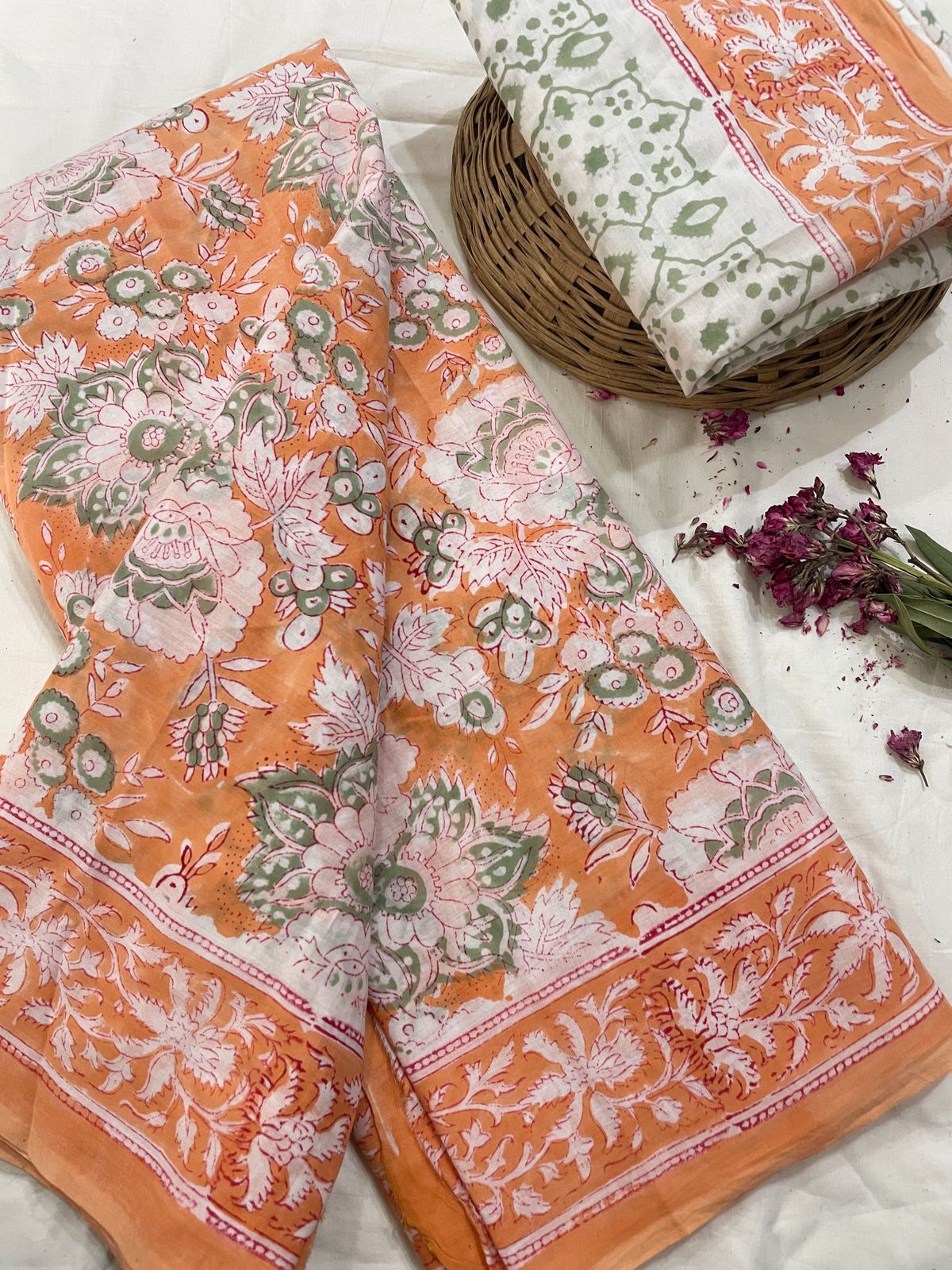 Cotton Mul Mul Hand Block Printed Sarees