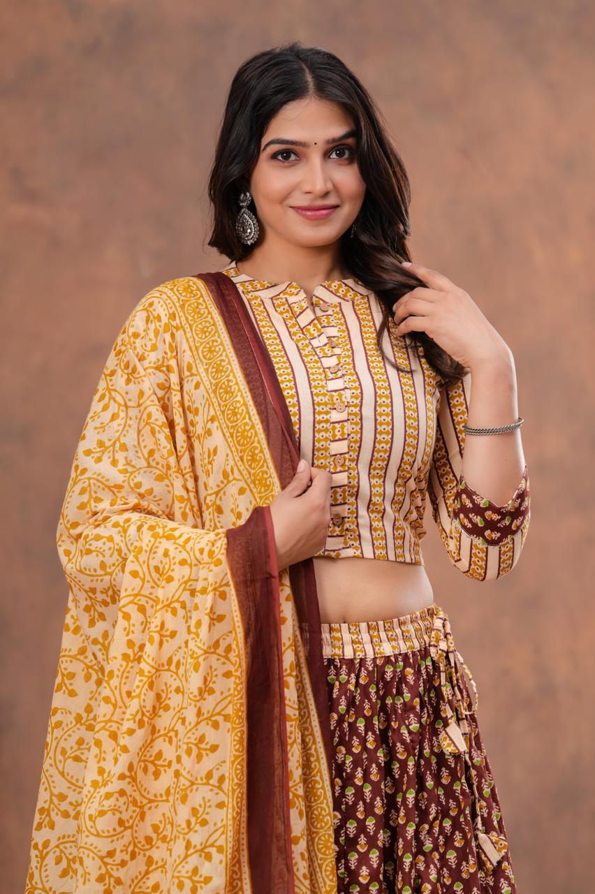 Top & Skirt With Mul Mul Dupatta