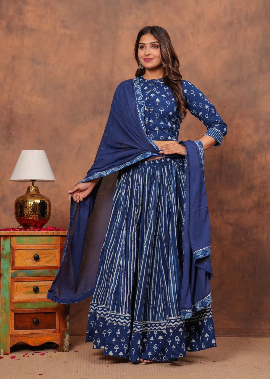 Top & Skirt With Mul Mul Dupatta