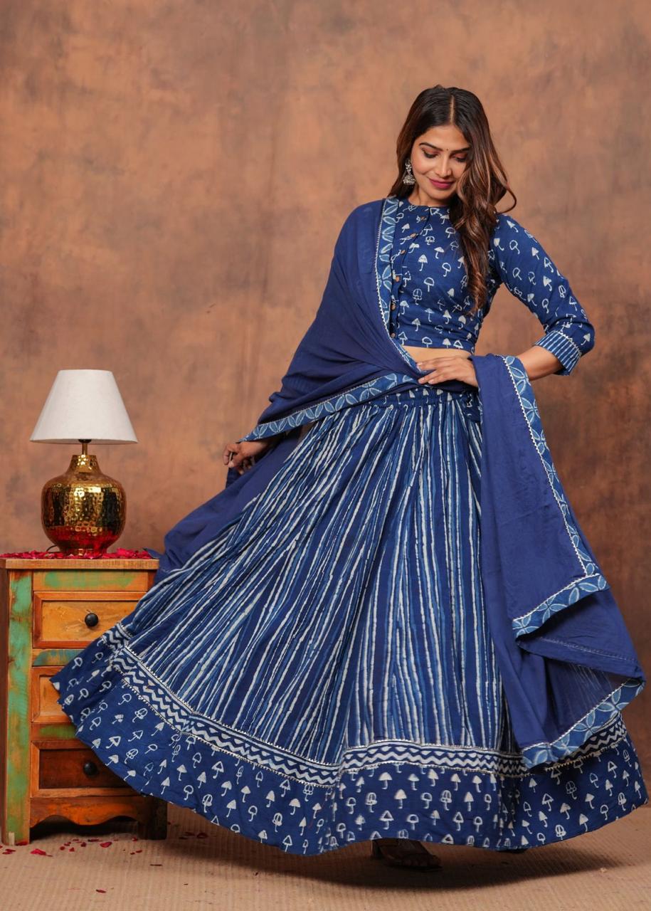 Top & Skirt With Mul Mul Dupatta