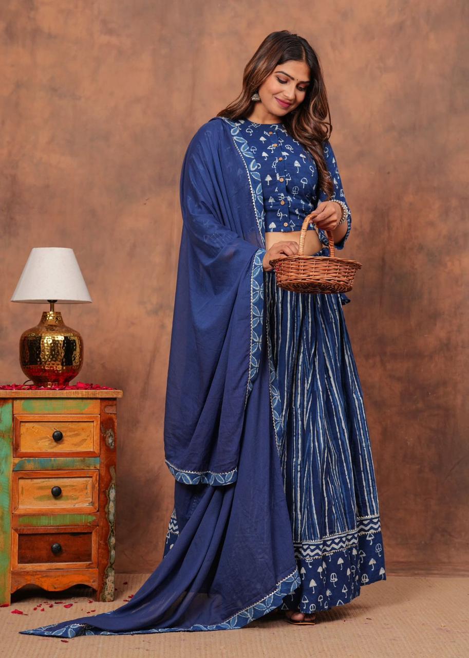 Top & Skirt With Mul Mul Dupatta