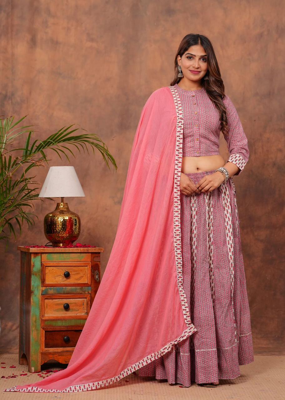 Top & Skirt With Mul Mul Dupatta