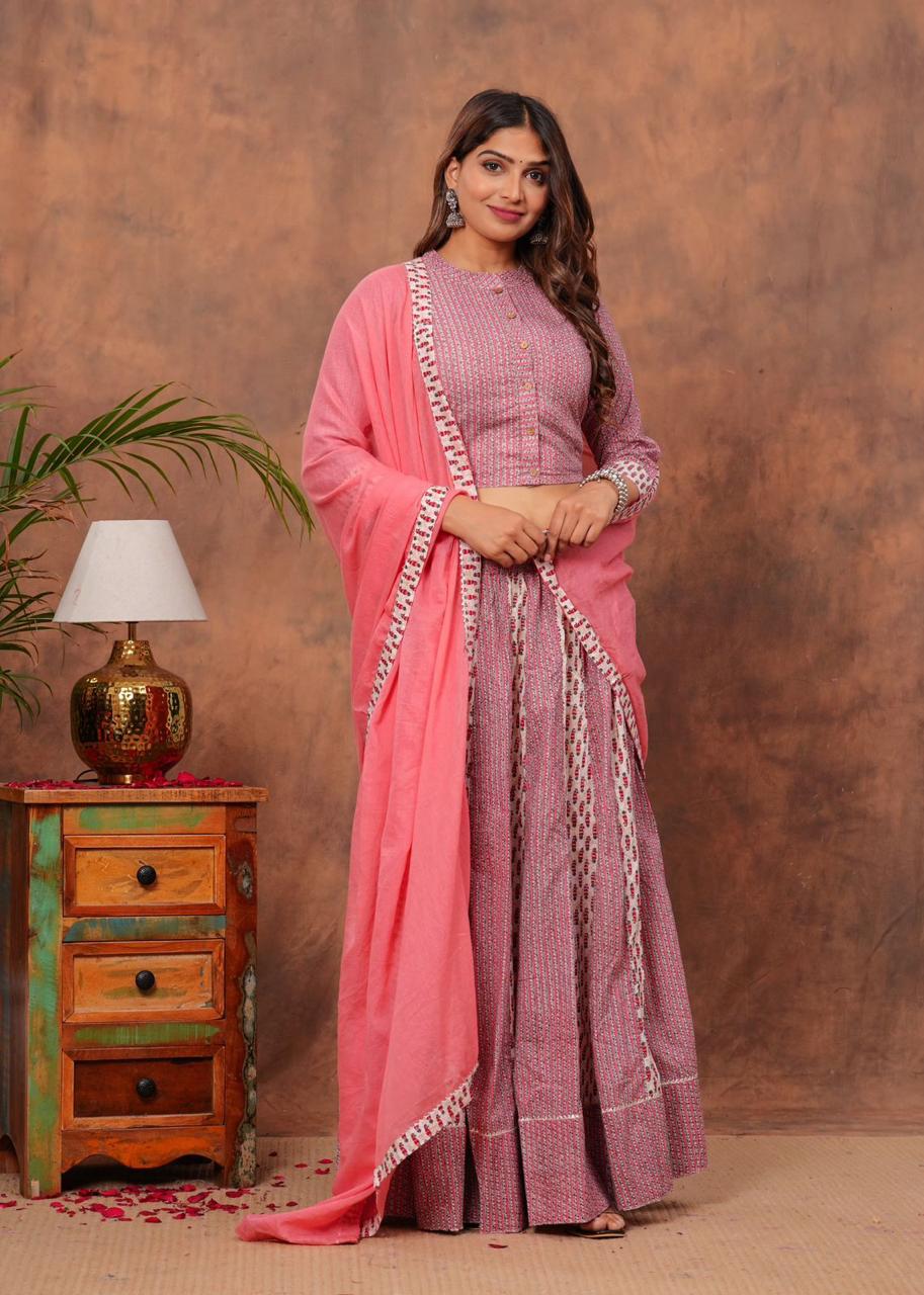 Top & Skirt With Mul Mul Dupatta
