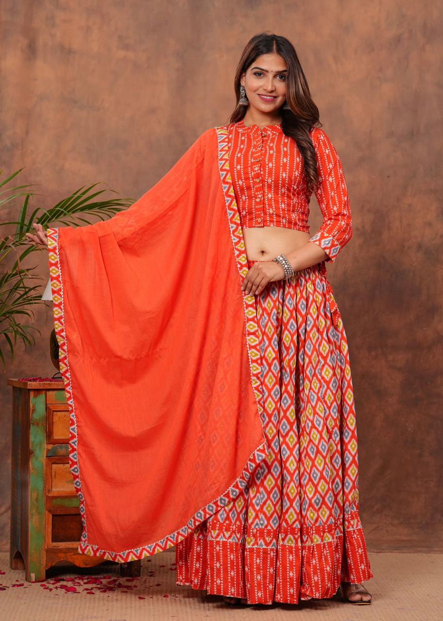 Top & Skirt With Mul Mul Dupatta
