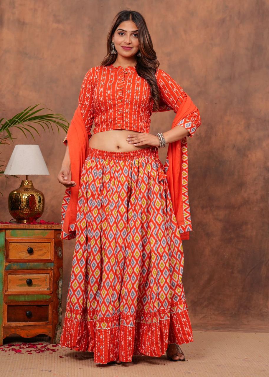 Top & Skirt With Mul Mul Dupatta