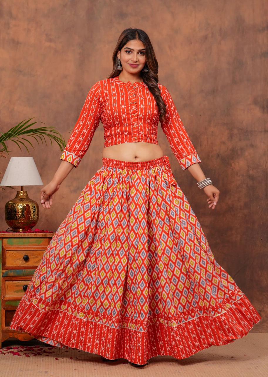 Top & Skirt With Mul Mul Dupatta