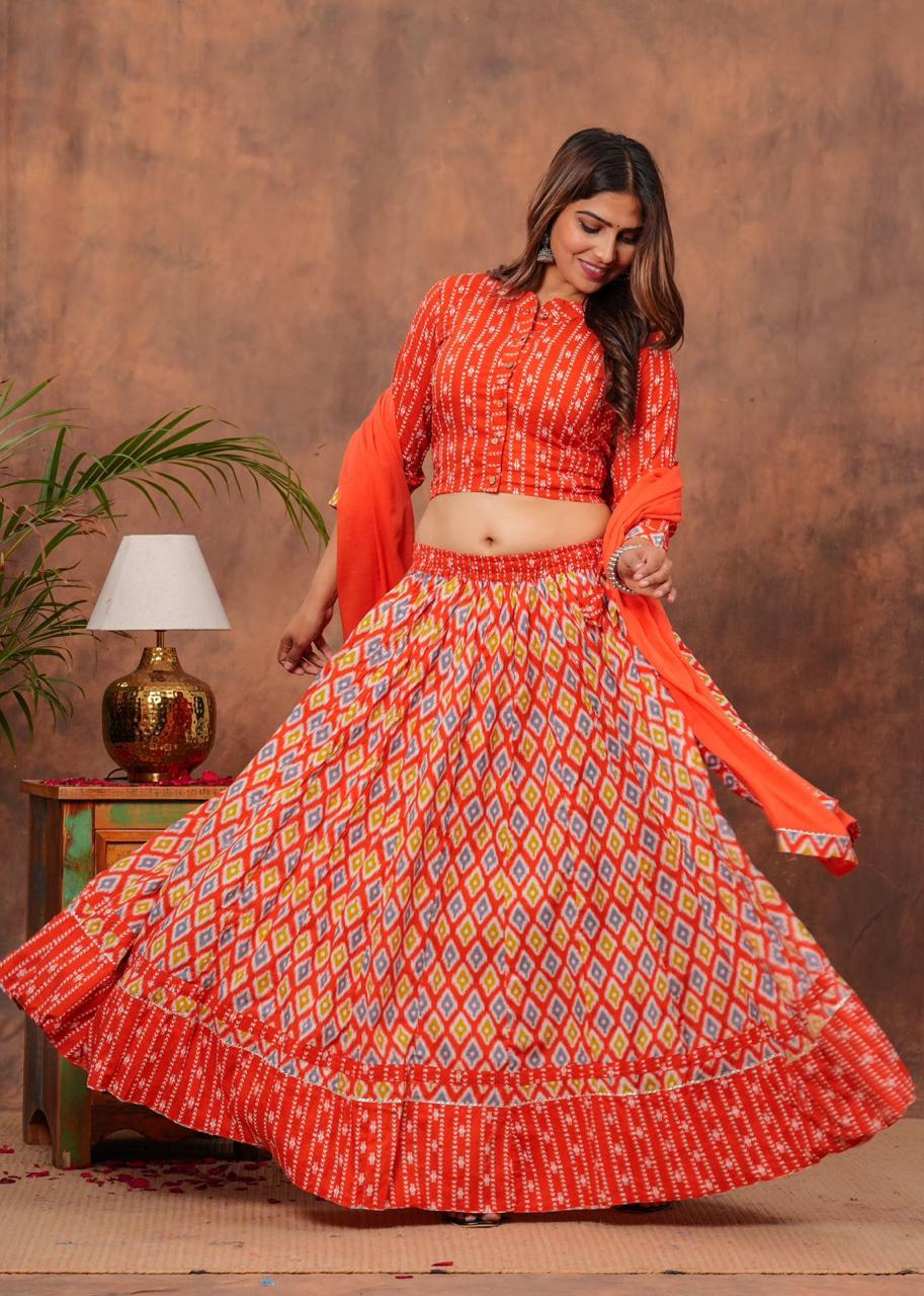 Top & Skirt With Mul Mul Dupatta