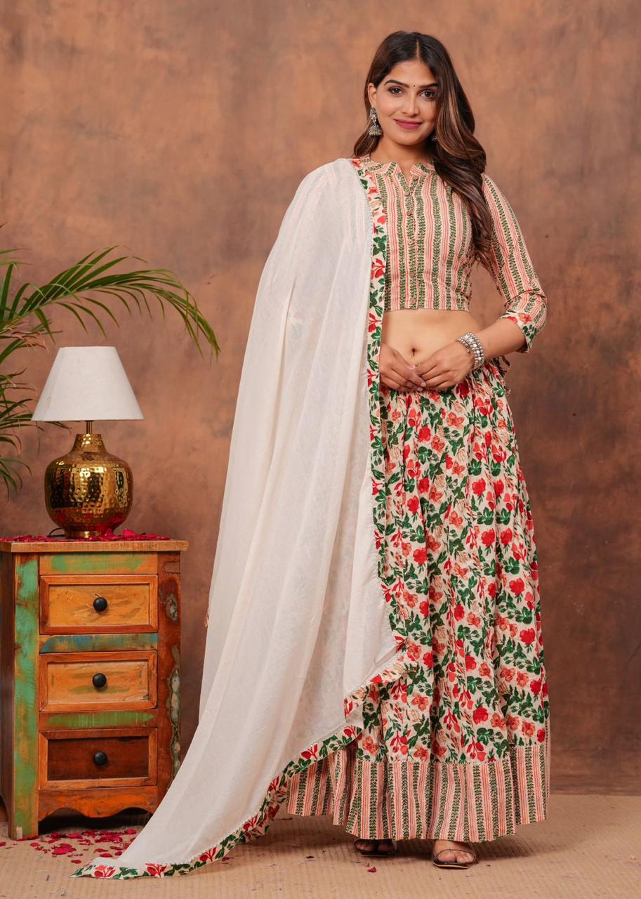 Top & Skirt With Mul Mul Dupatta