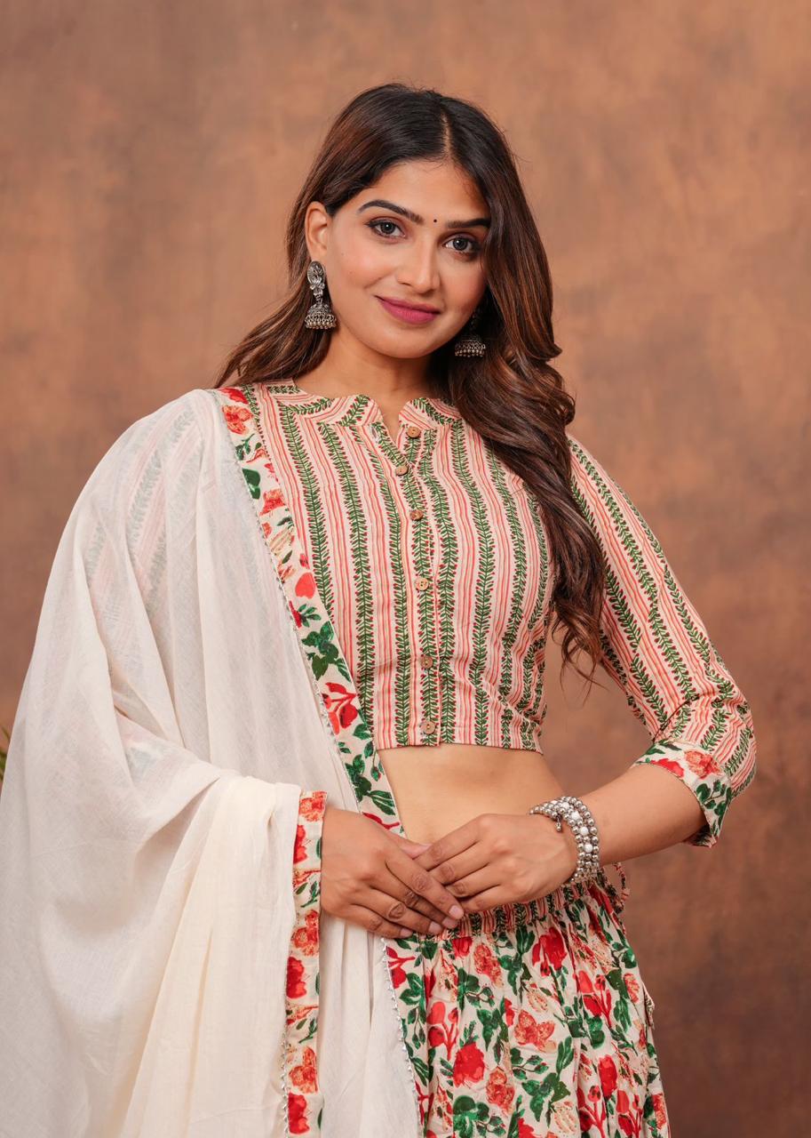 Top & Skirt With Mul Mul Dupatta