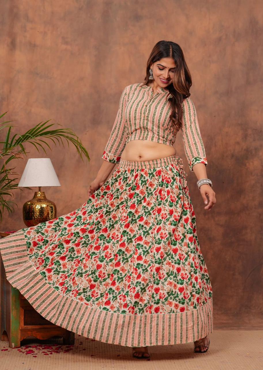Top & Skirt With Mul Mul Dupatta