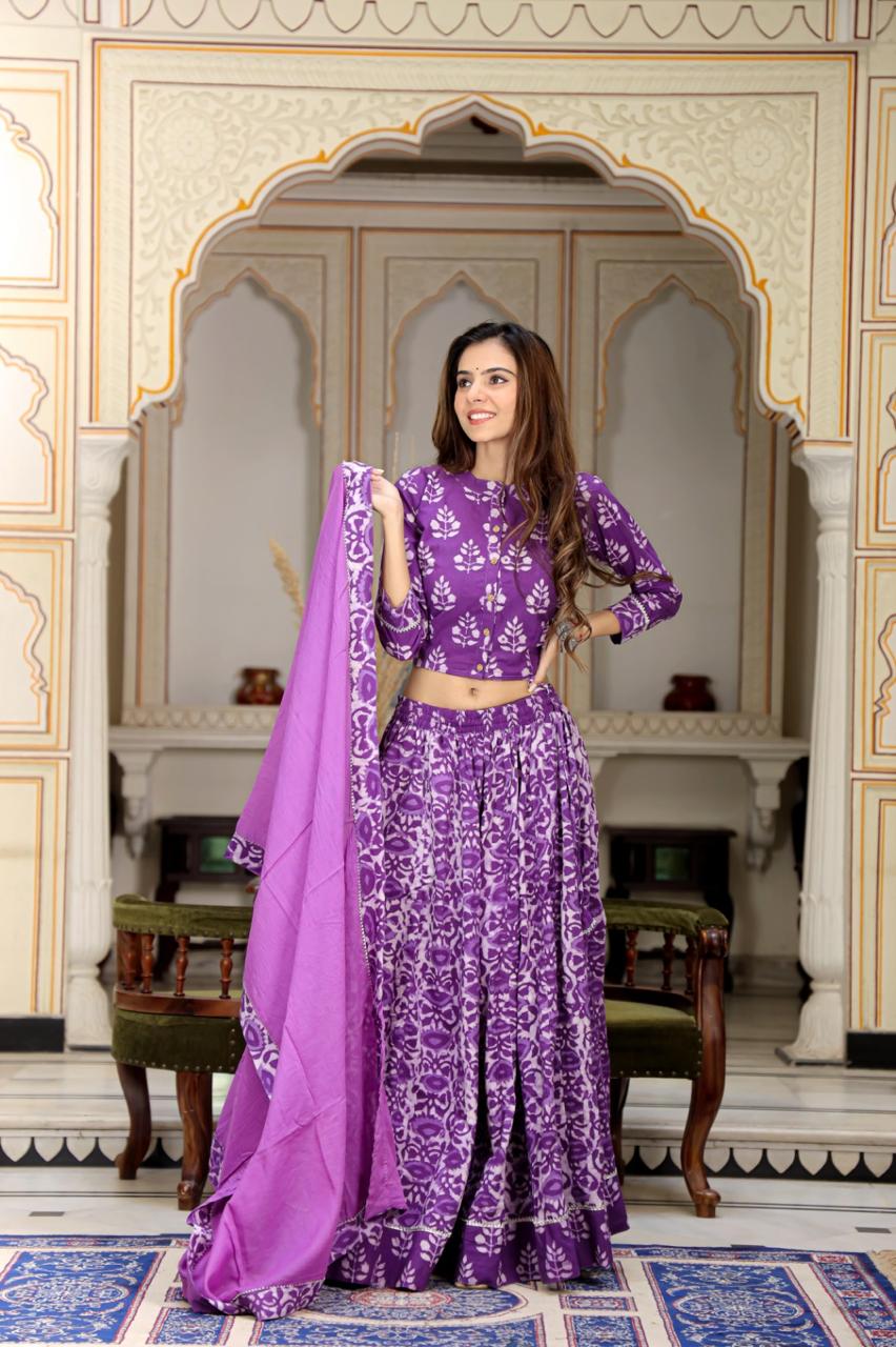 Top & Skirt With Mul Mul Dupatta