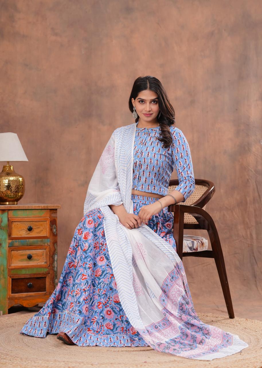 Top & Skirt With Mul Mul Dupatta