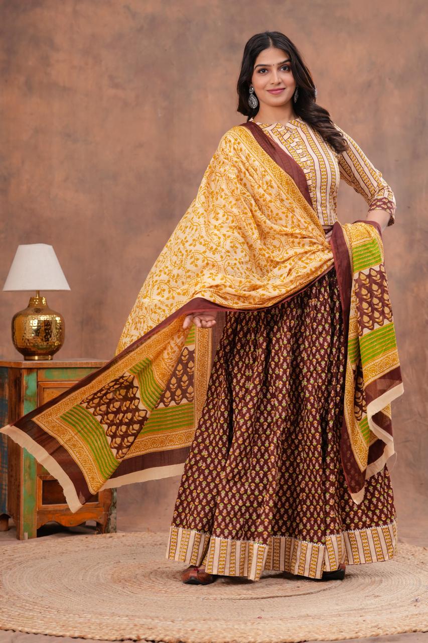 Top & Skirt With Mul Mul Dupatta