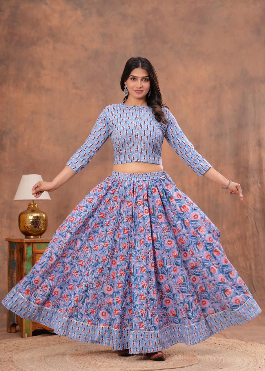 Top & Skirt With Mul Mul Dupatta