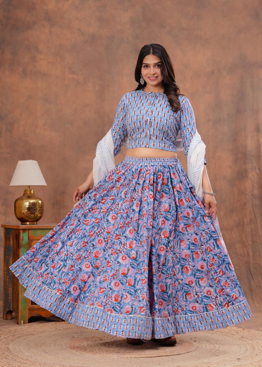Top & Skirt With Mul Mul Dupatta