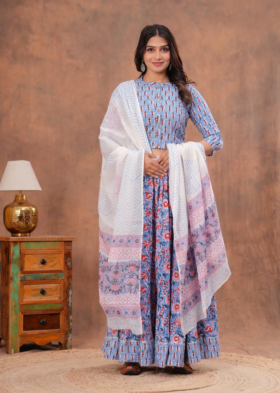 Top & Skirt With Mul Mul Dupatta