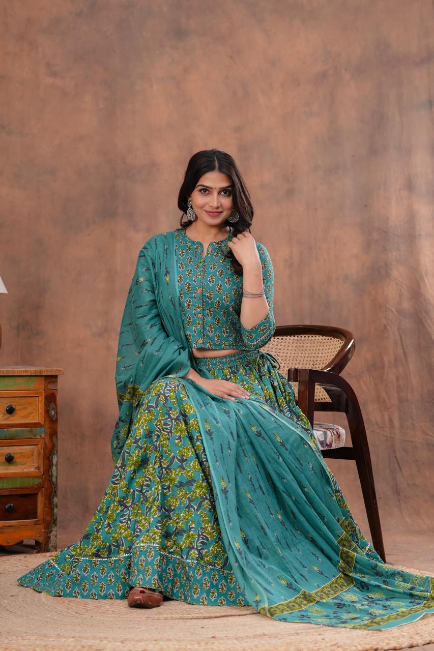 Top & Skirt With Mul Mul Dupatta