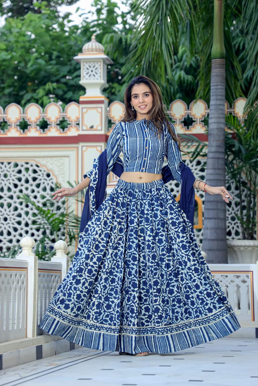 Top & Skirt With Mul Mul Dupatta