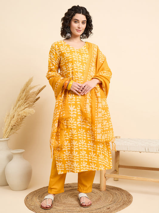 Yellow Straight Kurta And Pant Set With Dupatta