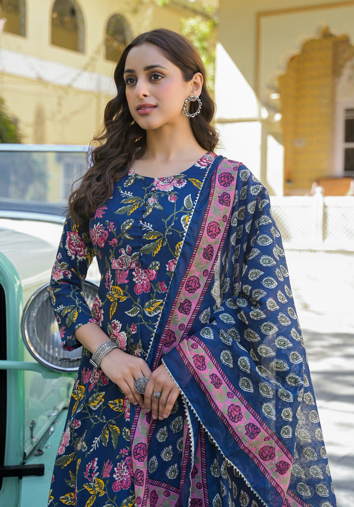 Blue Anarkali Kurta And Pant Set With Dupatta