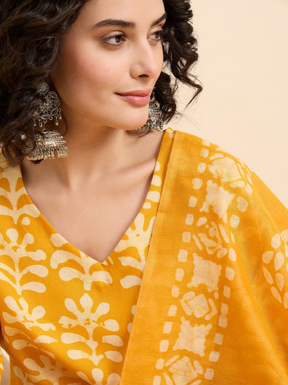 Yellow Straight Kurta And Pant Set With Dupatta