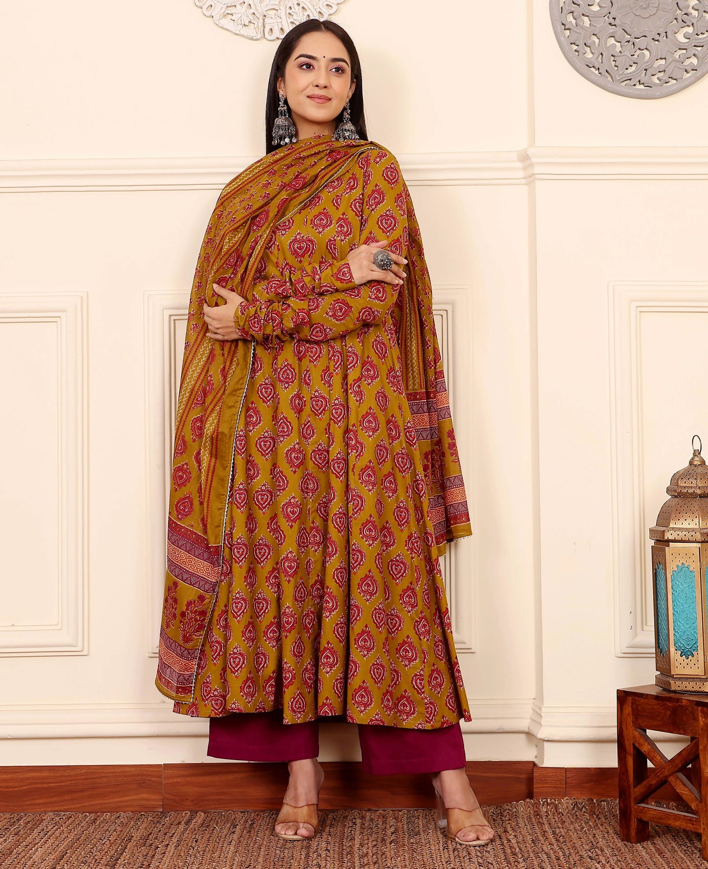 Yellow Anarkali Kurta And Pant Set With Dupatta